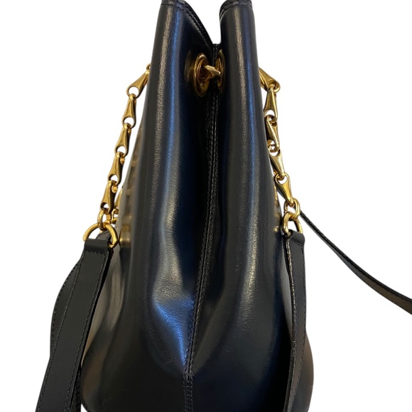Celine w/ COA Navy Leather Bucket Shoulder Bag w/ Gold Hardware Chain Authentic - Picture 9 of 16